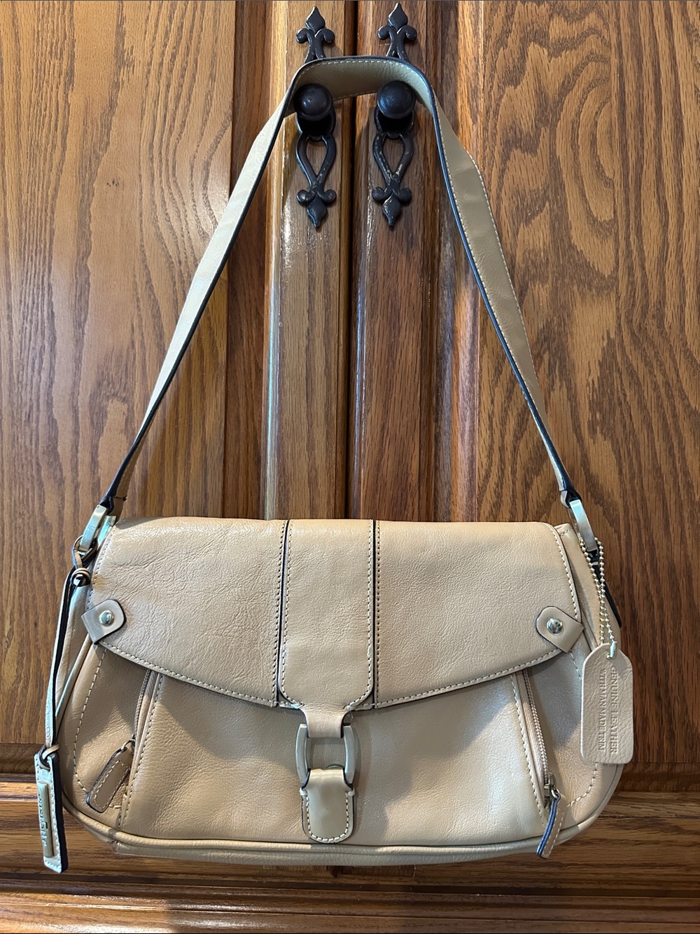 East 5th Cream Leather Shoulder Bag with Silver Hardware